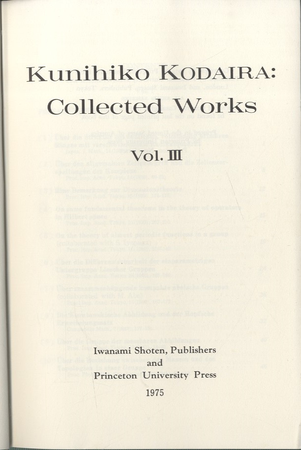 Kunihiko KODAIRA： Collected Works  1.2.3