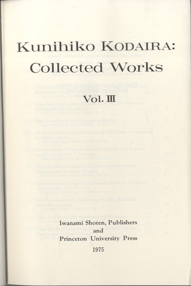 Kunihiko Kodaira : Collected Works 1-3 amevisao.com.br